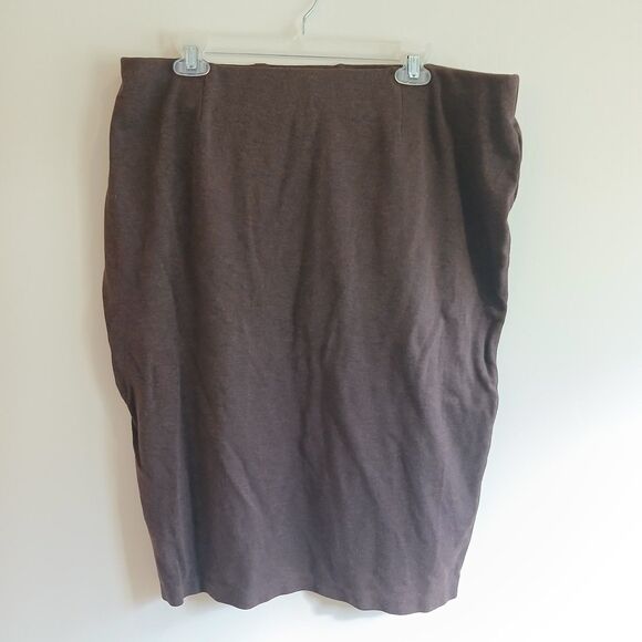 Prologue Straight Pencil Midi Skirt XXL Brown Flat Front Pull On Classic Preppy - Picture 1 of 6